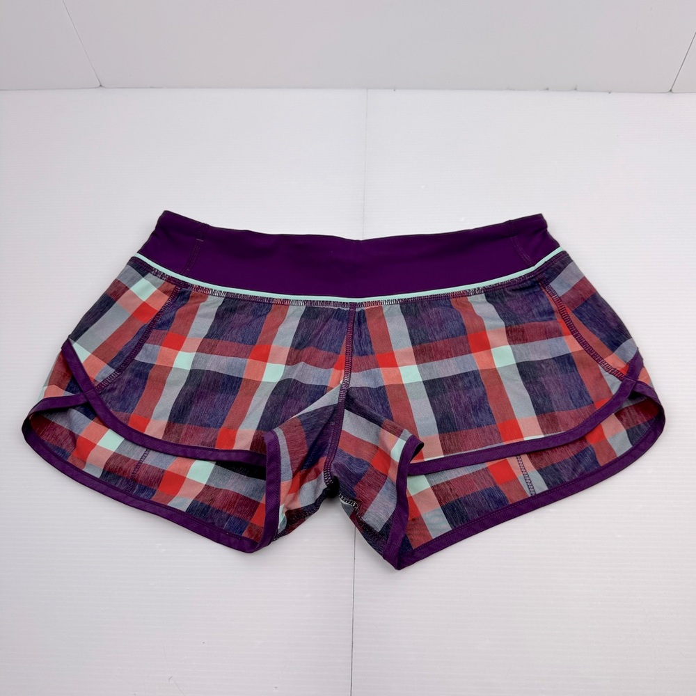 Lululemon Run Speed Shorts Women’s 4 Yoga Wheezy Check Berry 3” Inseam 
Casual